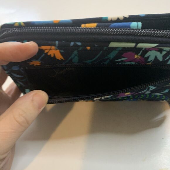 Vera Bradley Turn Lock Wallet Navy with Floral Tones Zippers - Picture 9 of 10